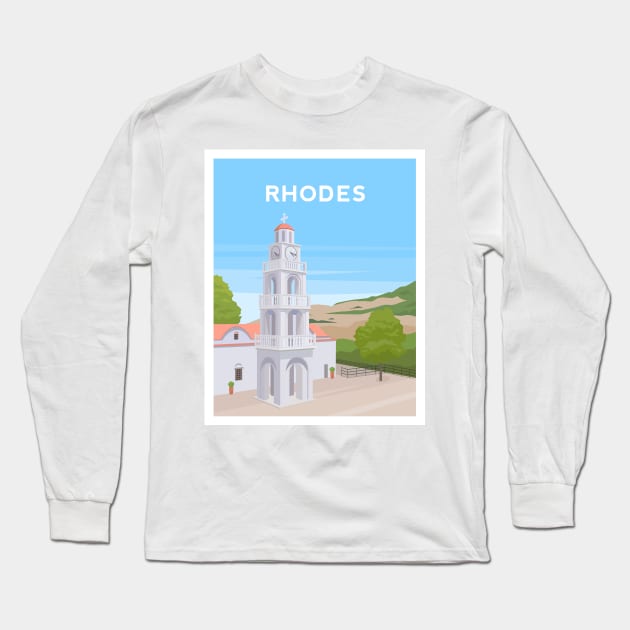 Rhodes, Greece - Greek Island Church Long Sleeve T-Shirt by typelab